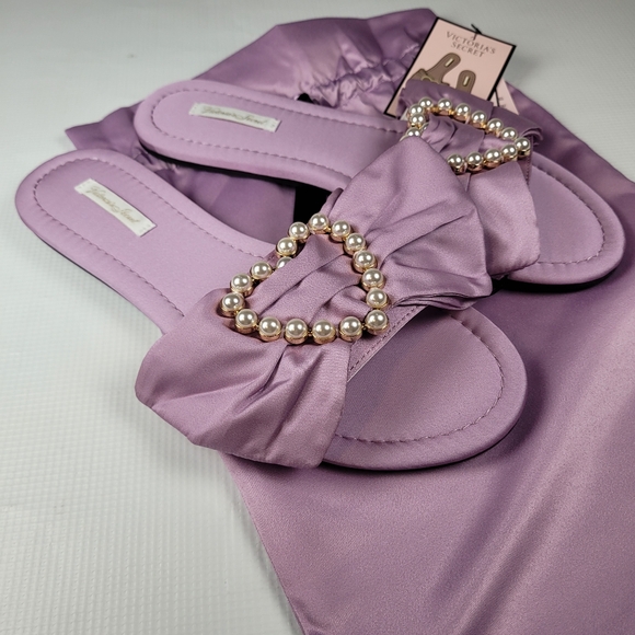 NWT Victoria's Secret Embellished Satin Bow Slide Pearl-Heart Lavander M (8-845) - Picture 6 of 10